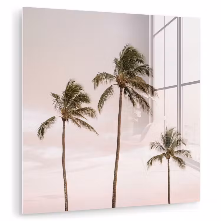 Glas schilderij - Palmbomen - Zonsondergang - Roze — 3