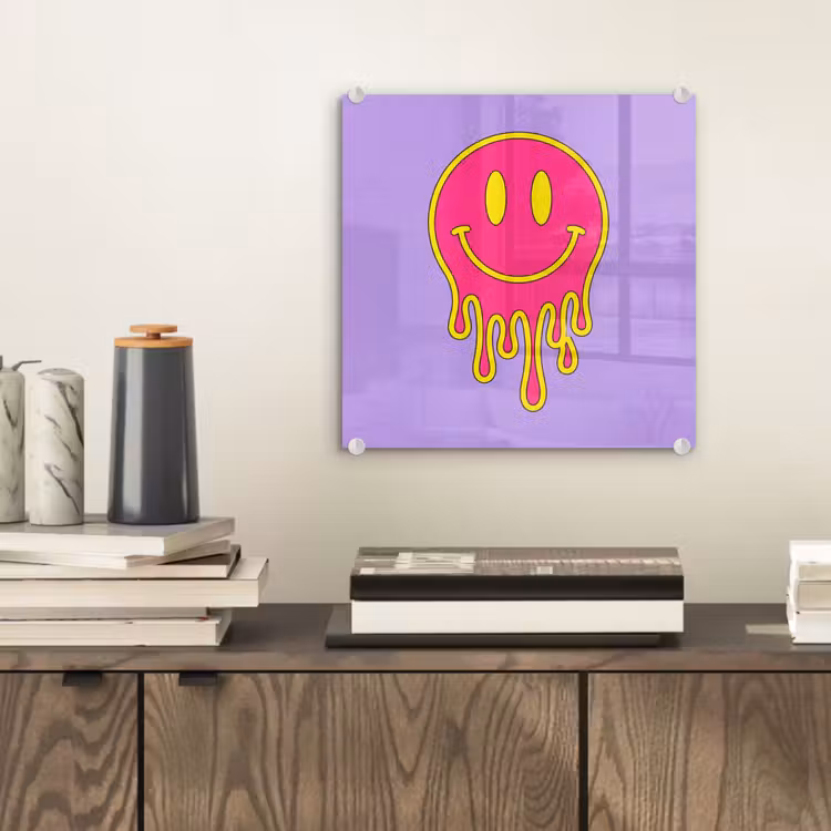 Glas schilderij - Smiley - Drip - Neon — 2
