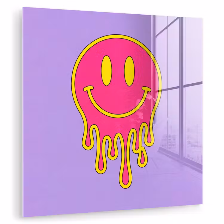 Glas schilderij - Smiley - Drip - Neon — 3