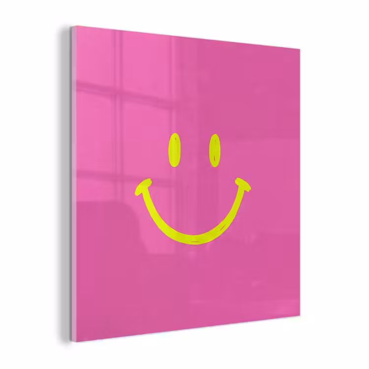 Glas schilderij - Smiley - Vrolijk - Roze — 1