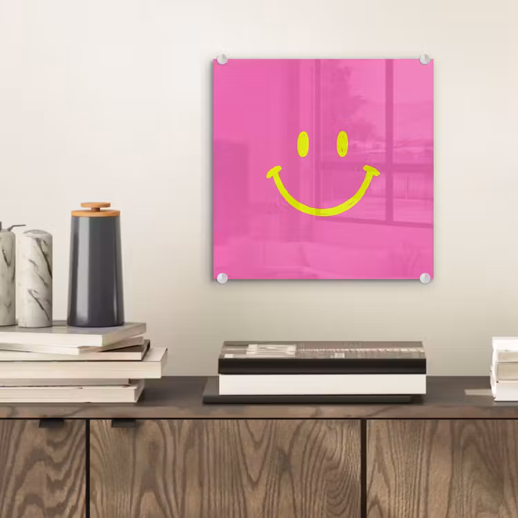 Glas schilderij - Smiley - Vrolijk - Roze — 2