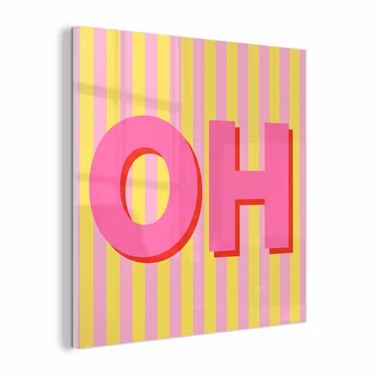 Glas schilderij - Tekst - Strepen - Roze — 1