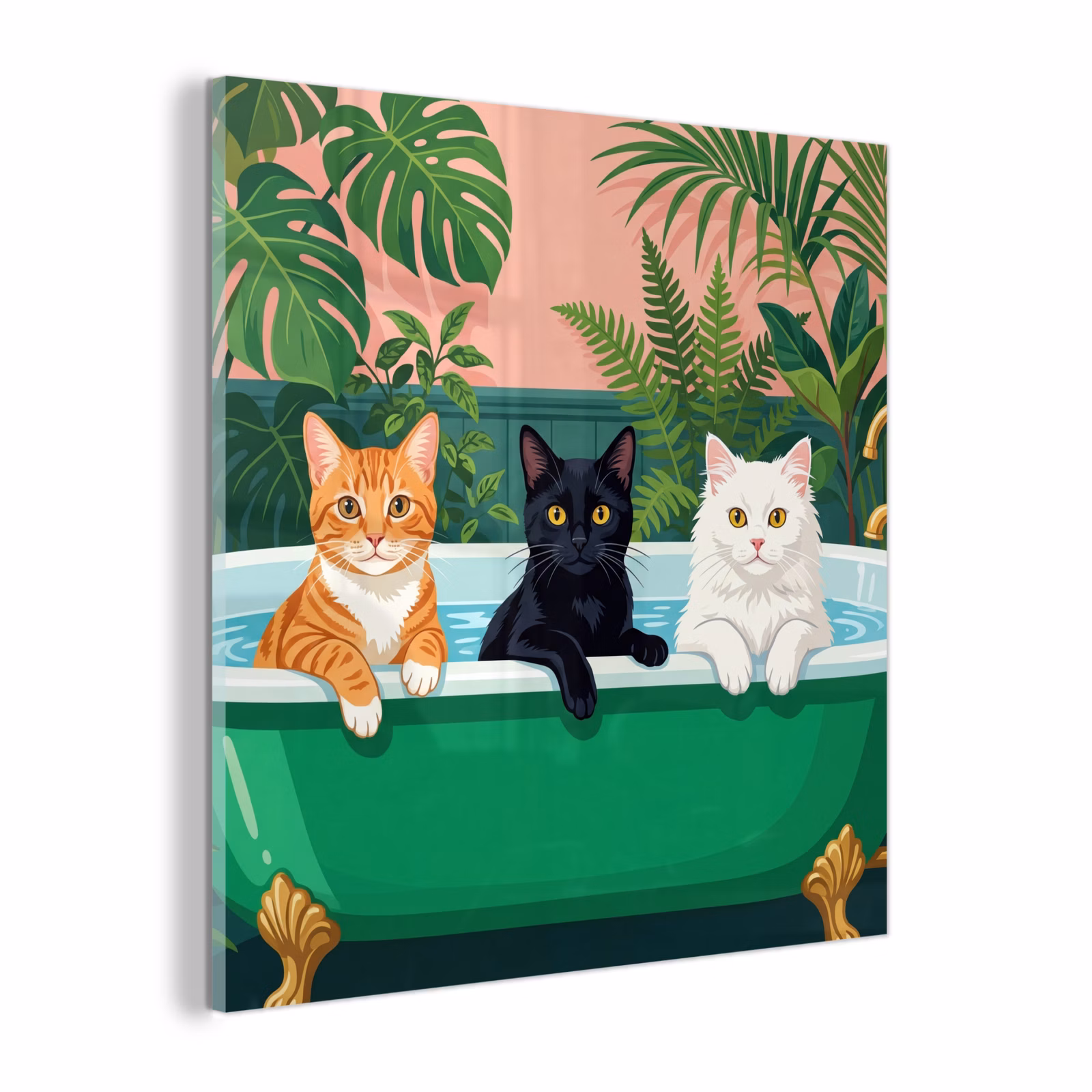 Glas schilderij - Badkamer - Kattenparade - Kleurrijk — 1
