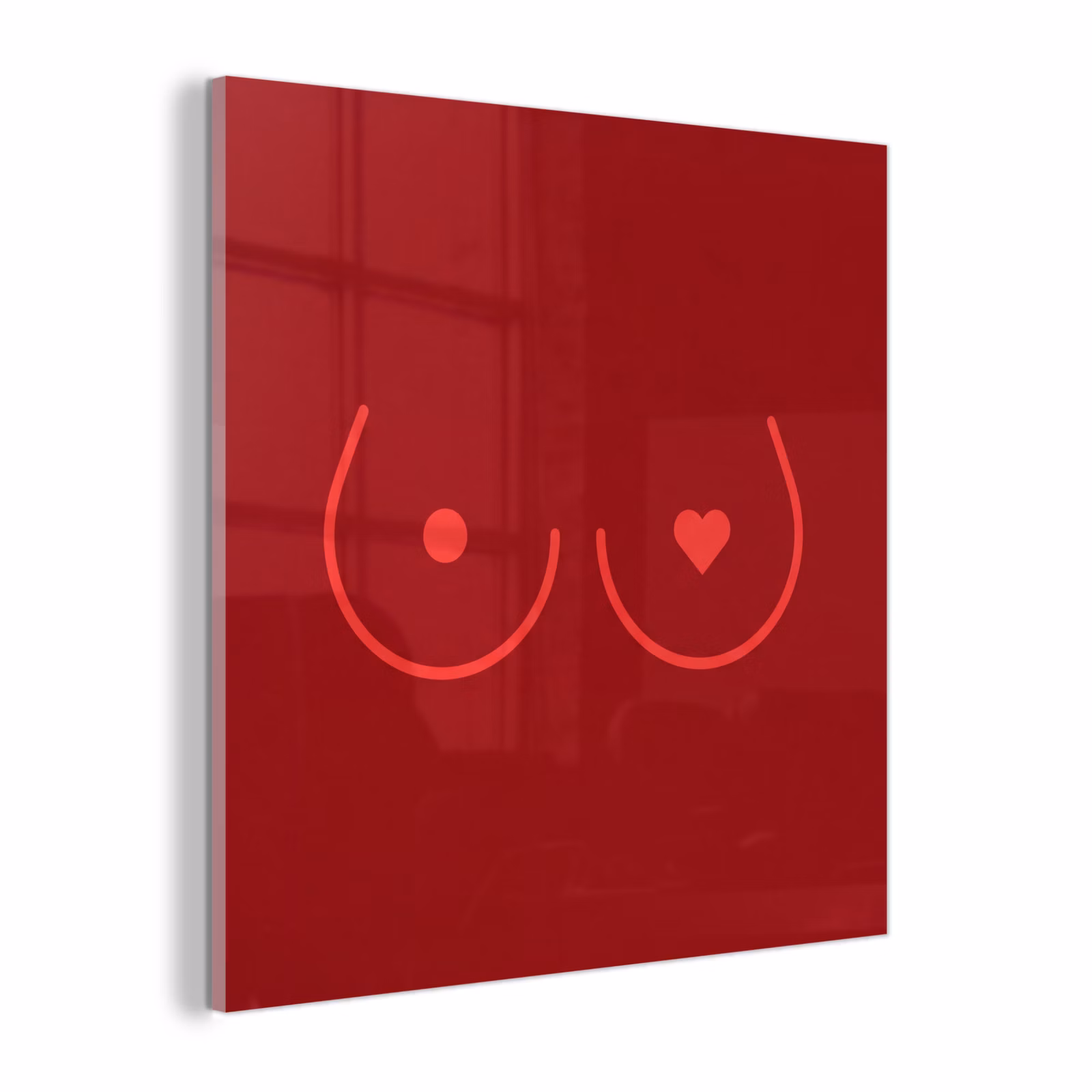 Glas schilderij - Minimalistisch - Lijnillustratie - Rood — 1