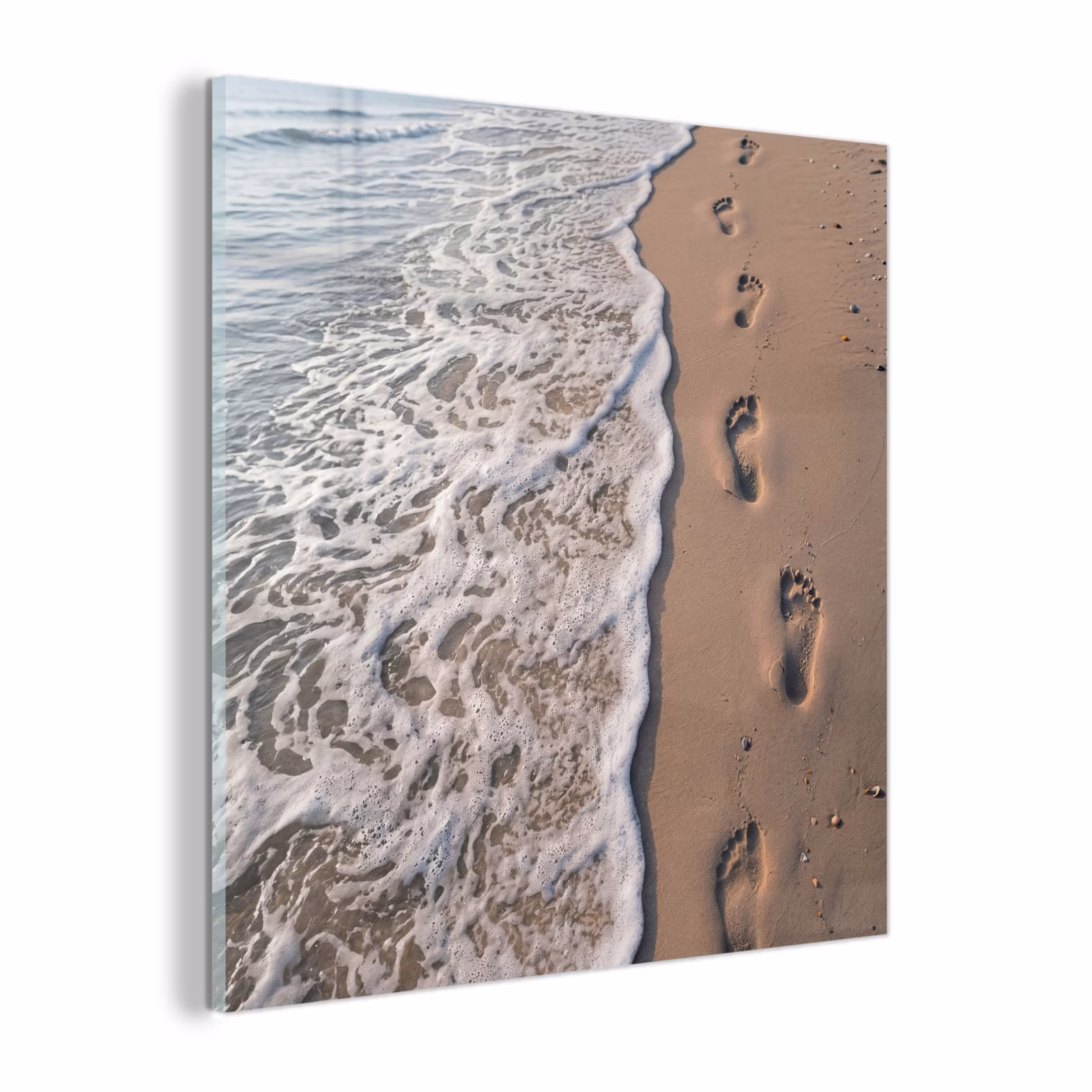 Glas schilderij - Voetstappen - Vloedlijn - Zee — 1