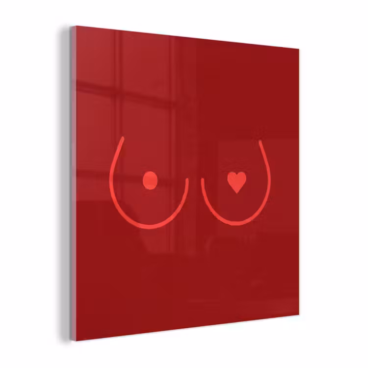 Glas schilderij - Minimalistisch - Lijnillustratie - Rood — 1