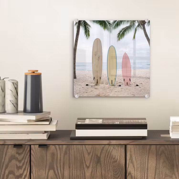 Glas schilderij - Surfboard - Palmbomen - Kleurrijk — 2