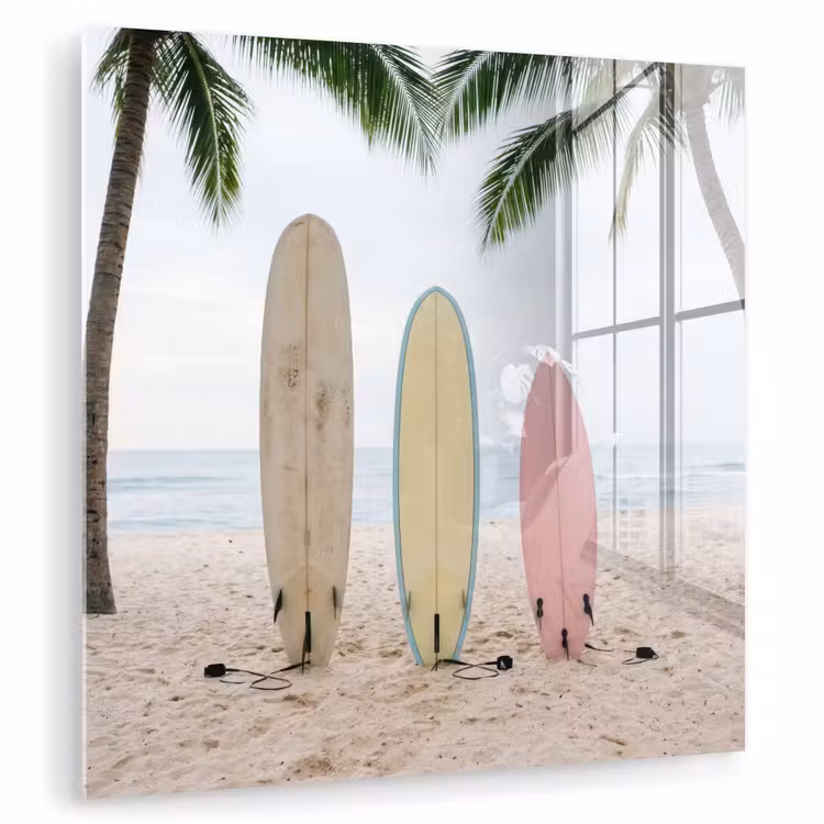 Glas schilderij - Surfboard - Palmbomen - Kleurrijk — 3