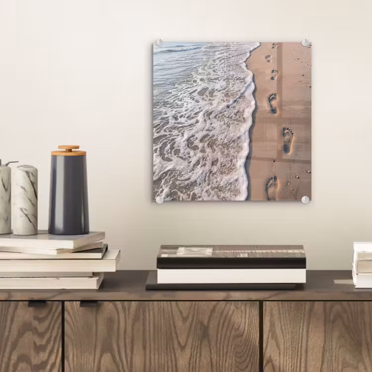 Glas schilderij - Voetstappen - Vloedlijn - Zee — 2
