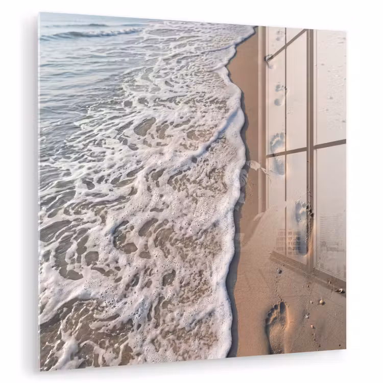Glas schilderij - Voetstappen - Vloedlijn - Zee — 3