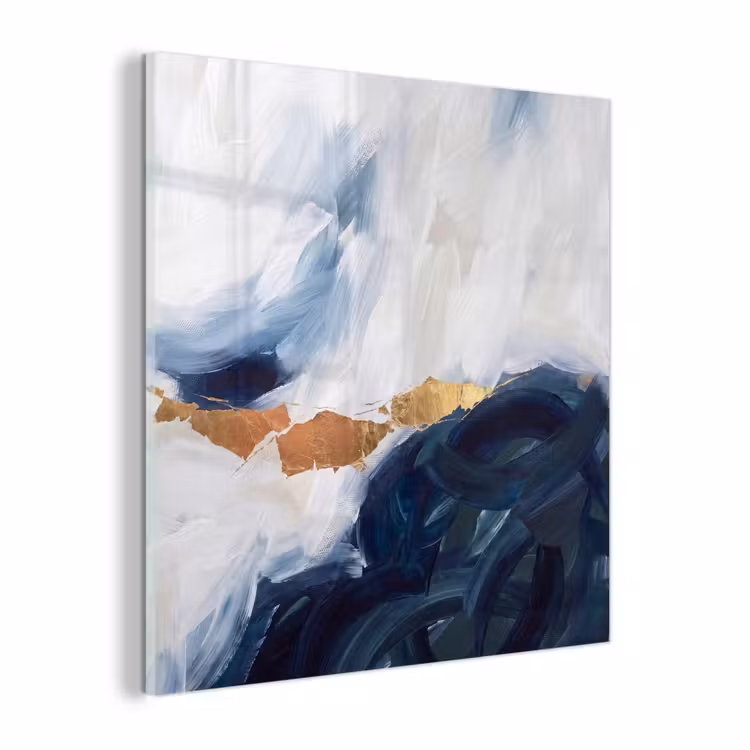 Glas schilderij - Abstract - Acryl - Blauw - Goud - Elegant — 1