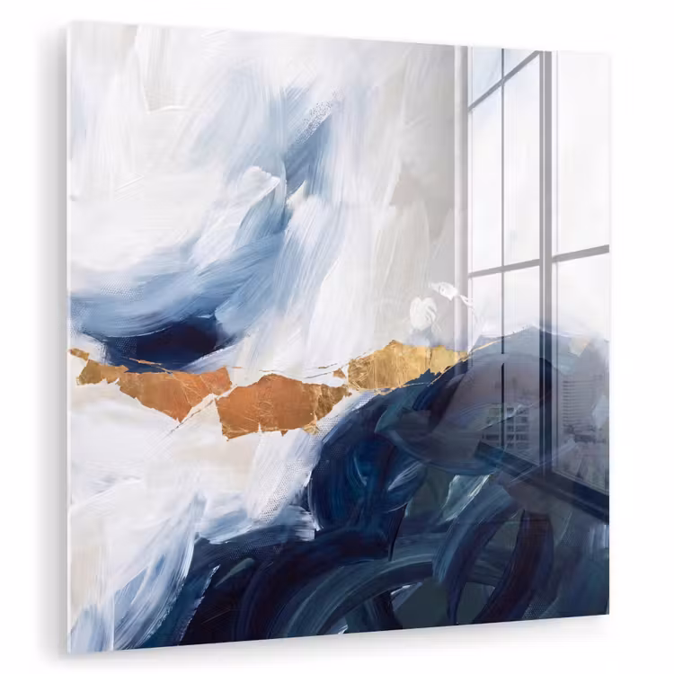 Glas schilderij - Abstract - Acryl - Blauw - Goud - Elegant — 3