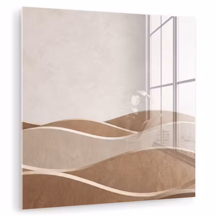 Glas schilderij - Abstract - Golven - Modern - Beige — 3