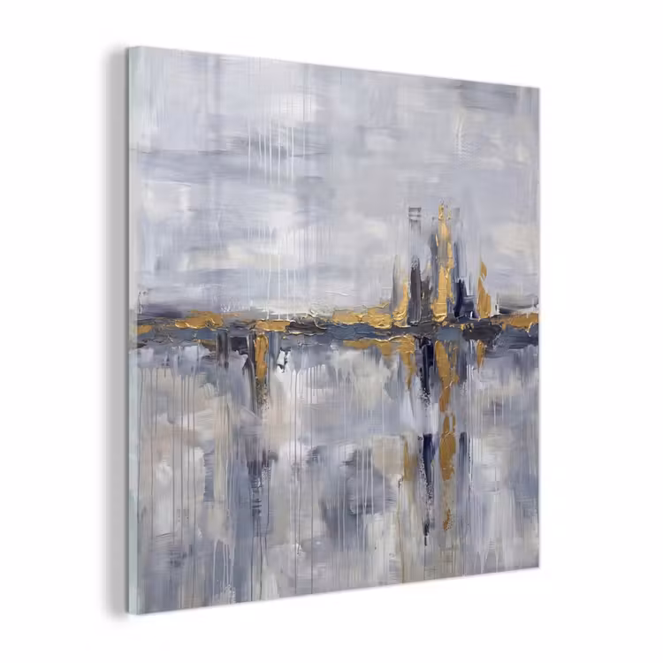 Glas schilderij - Abstract - Structuur - Goud - Grijs - Modern — 1