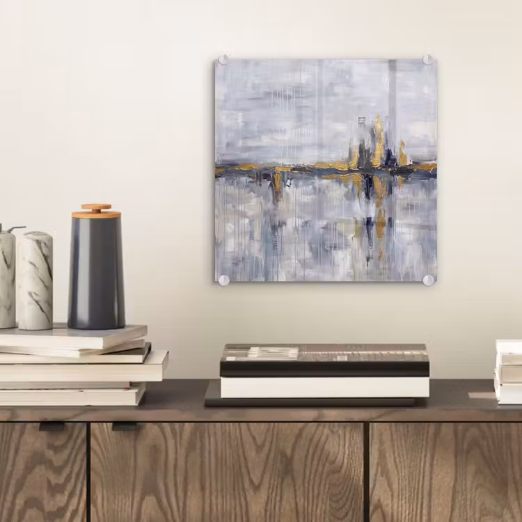 Glas schilderij - Abstract - Structuur - Goud - Grijs - Modern — 2
