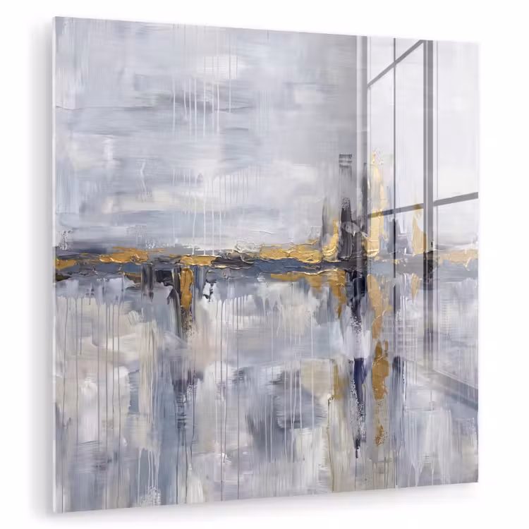 Glas schilderij - Abstract - Structuur - Goud - Grijs - Modern — 3