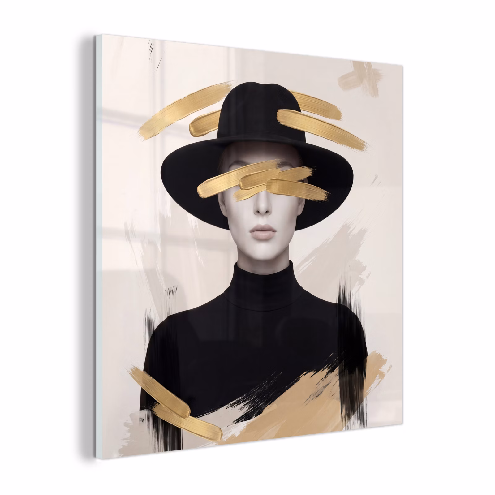 Glas schilderij - Vrouw - Portret - Modern - Goud - Kunst — 1
