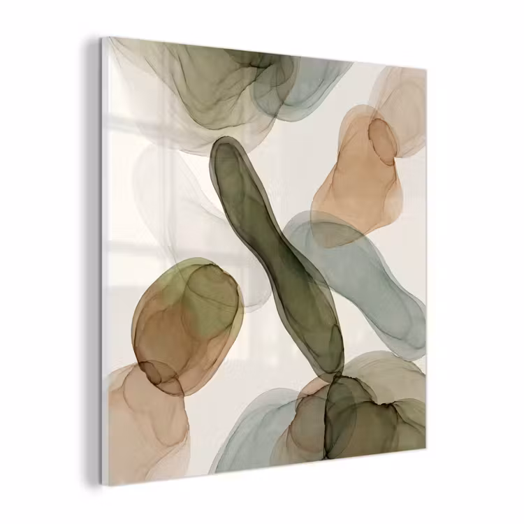 Glas schilderij - Abstract - Vormen - Modern - Kunst - Groen - Bruin — 1