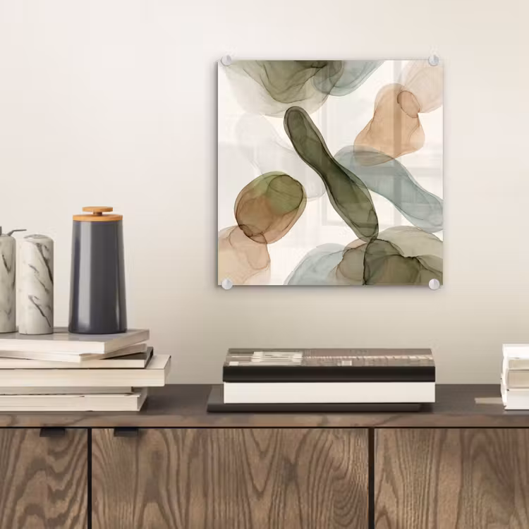 Glas schilderij - Abstract - Vormen - Modern - Kunst - Groen - Bruin — 2