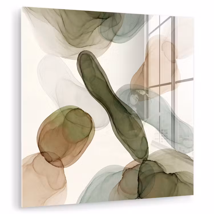 Glas schilderij - Abstract - Vormen - Modern - Kunst - Groen - Bruin — 3