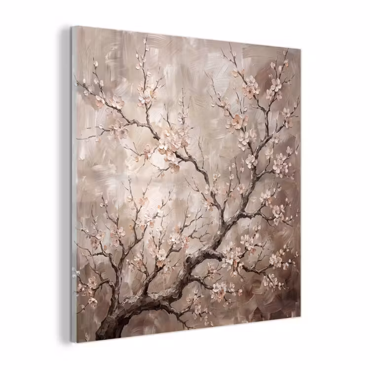Glas schilderij - Bloesem - Takken - Schilderij - Beige - Serene — 1
