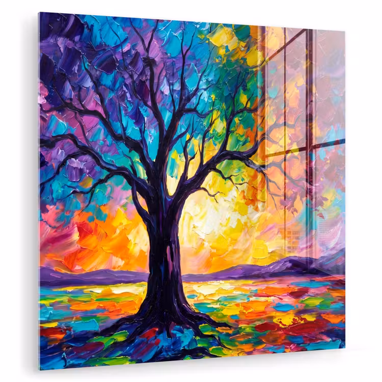 Glas schilderij - Boom - Landschap - Natuur - Abstract - Kleurrijk — 3