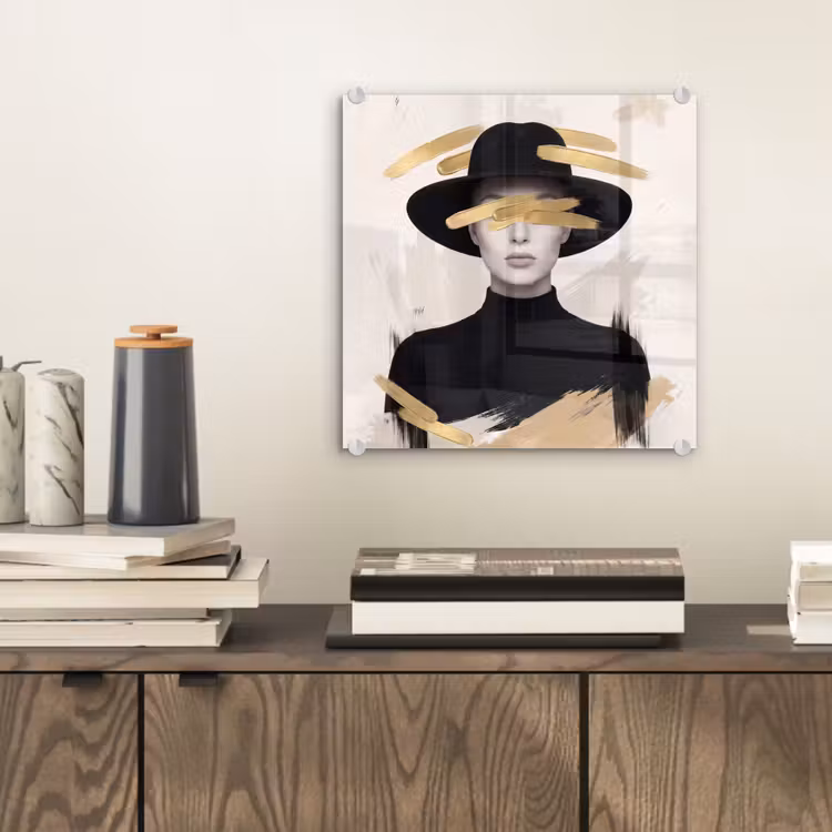 Glas schilderij - Vrouw - Portret - Modern - Goud - Kunst — 2