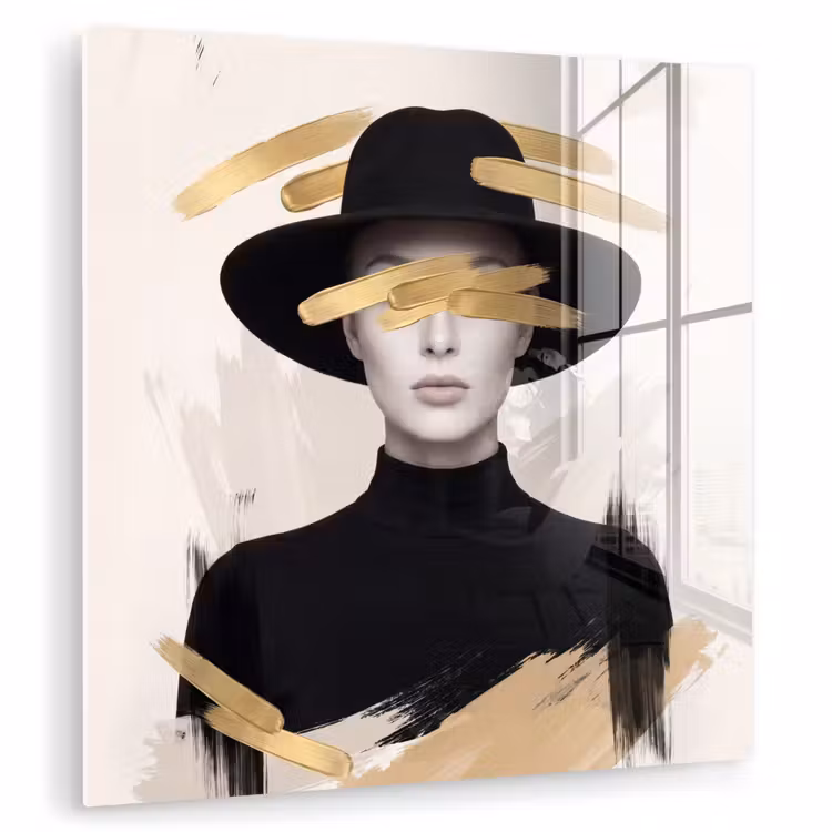 Glas schilderij - Vrouw - Portret - Modern - Goud - Kunst — 3