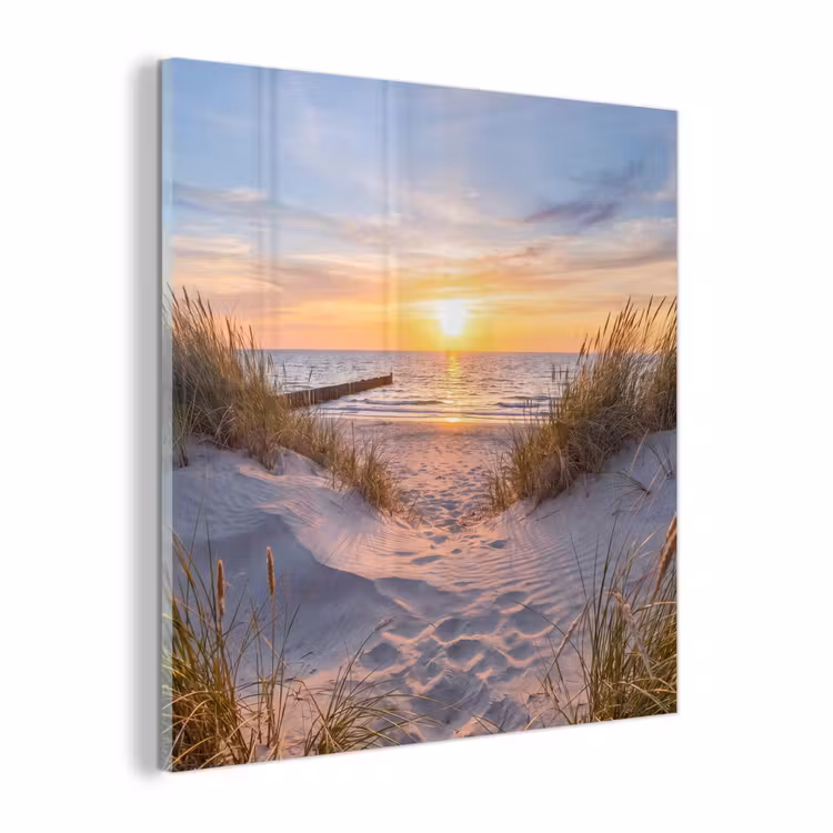 Glas schilderij - Strand - Zonsondergang - Natuur - Landschap — 1