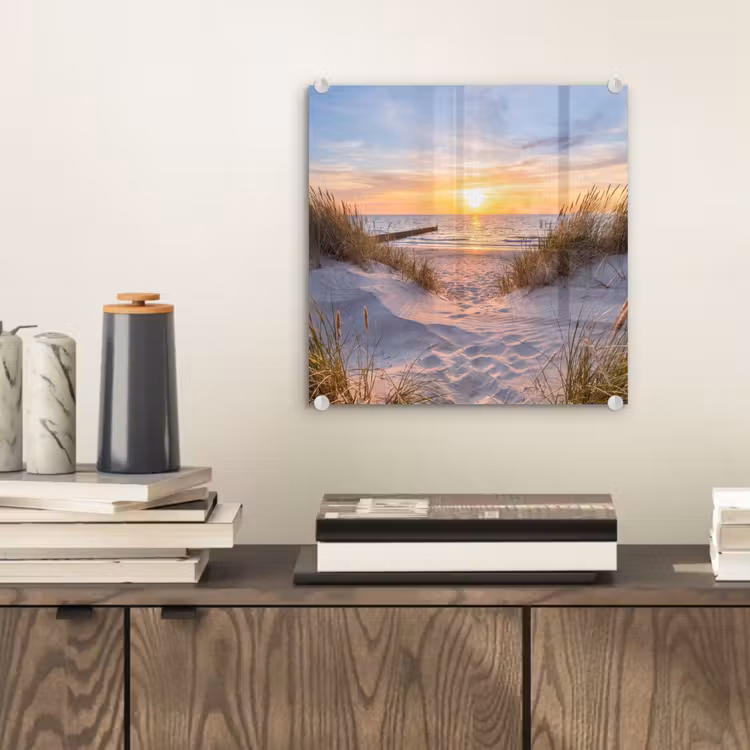 Glas schilderij - Strand - Zonsondergang - Natuur - Landschap — 2