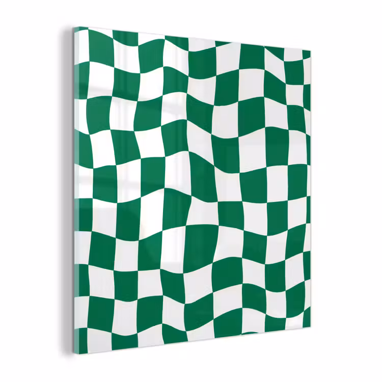 Glas schilderij - Schaakbord - Golvend - Groen — 1