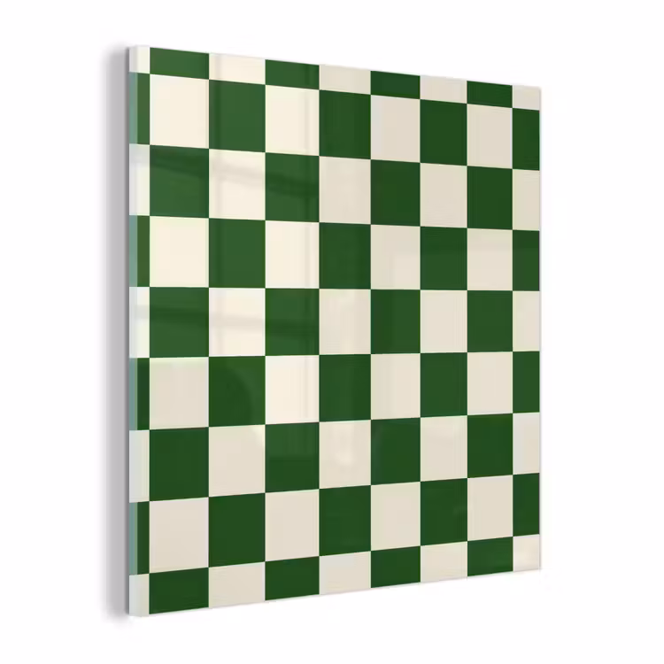 Glas schilderij - Schaakbord - Patroon - Groen — 1