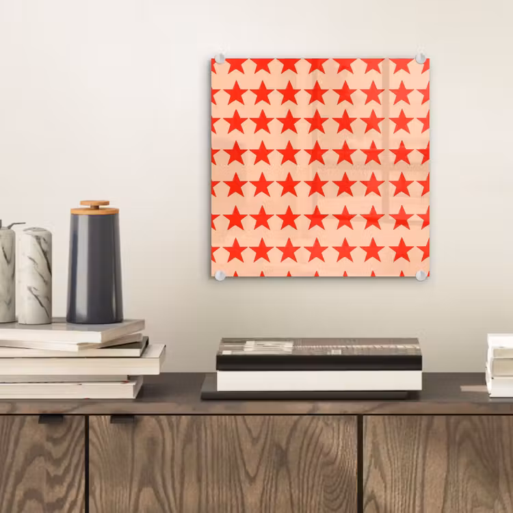 Glas schilderij - Patroon - Sterren - Rood — 2