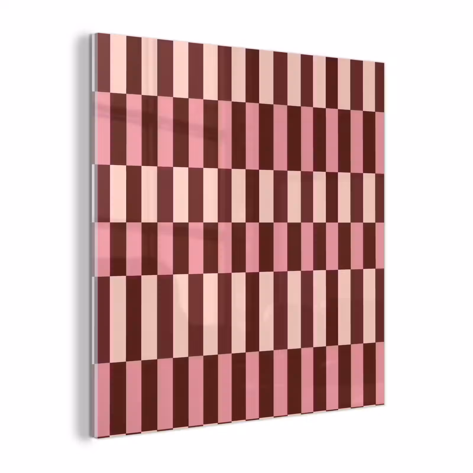 Glas schilderij - Roze - Rood - Blokjes — 1