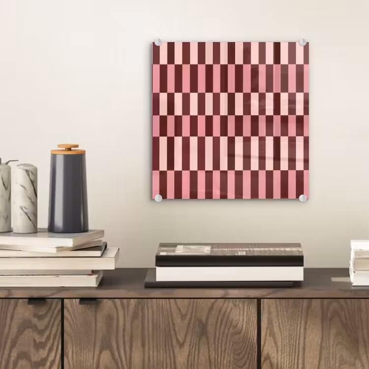 Glas schilderij - Roze - Rood - Blokjes — 2