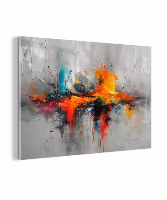 Glas schilderij - Modern - Oranje - Grijs - Kunst