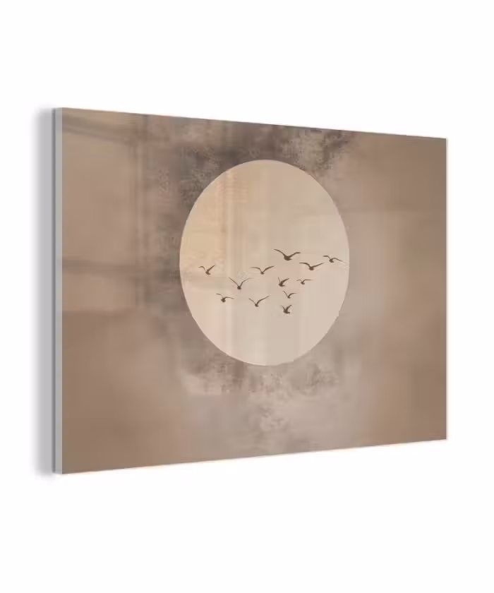 Glas schilderij - Vogel - Beige - Japandi