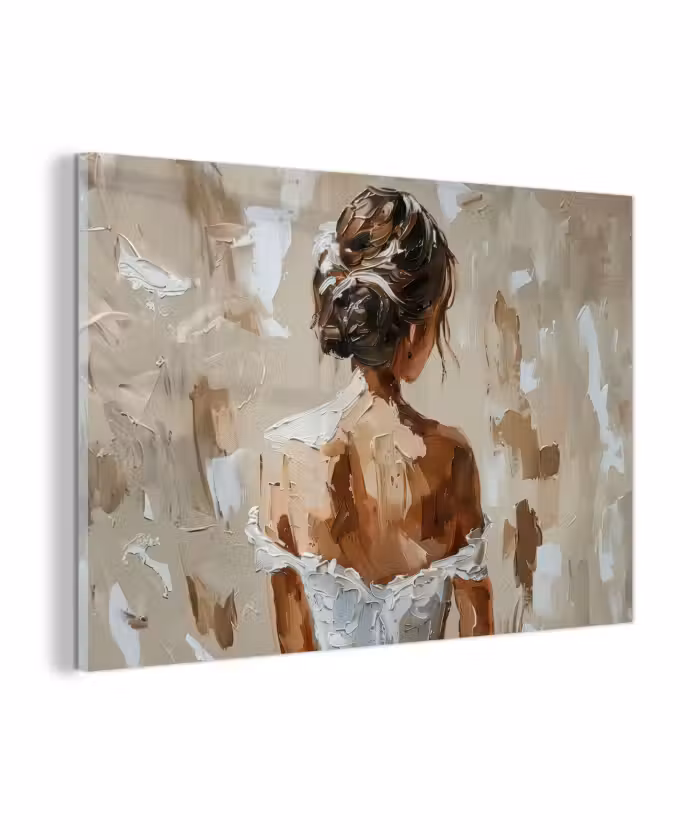 Glas schilderij - Vrouw - Verf - Abstract - Beige - Modern
