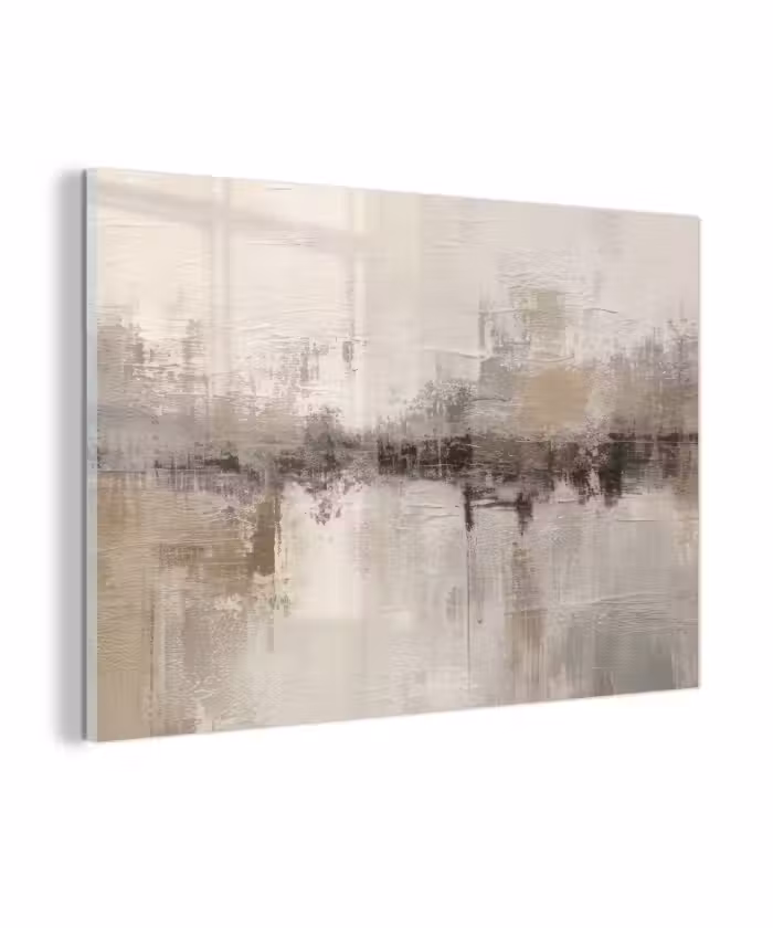Glas schilderij - Moderne kunst - Abstract - Beige