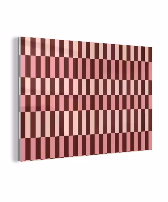 Glas schilderij - Roze - Rood - Blokjes