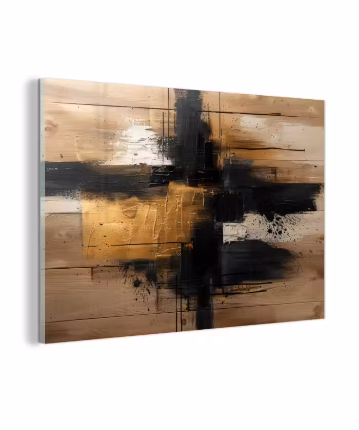Glas schilderij - Modern - Zwart - Goud - Verf
