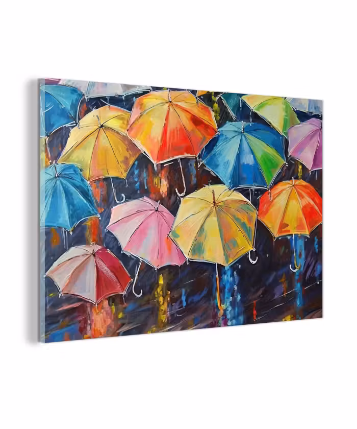 Glas schilderij - Paraplu's - Schilderij - Kunst - Regenboog