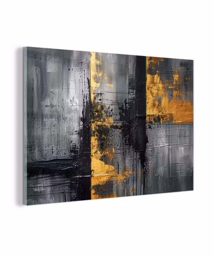 Glas schilderij - Modern - Goud - Grijs - Patroon