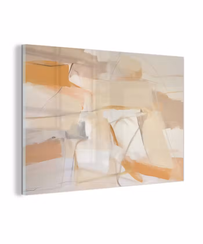 Glas schilderij - Abstract - Beige - Oranje - Kunst - Modern