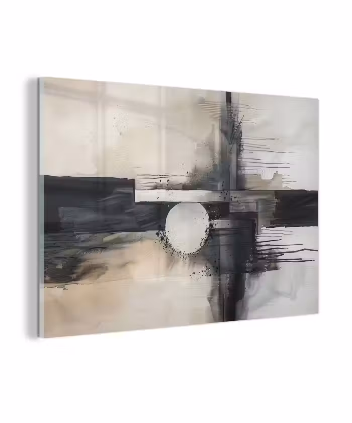 Glas schilderij - Abstract - Zwart wit - Verf - Modern