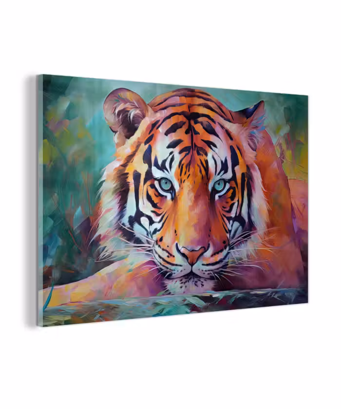 Glas schilderij - Tijger - Olieverf - Dieren - Kunst