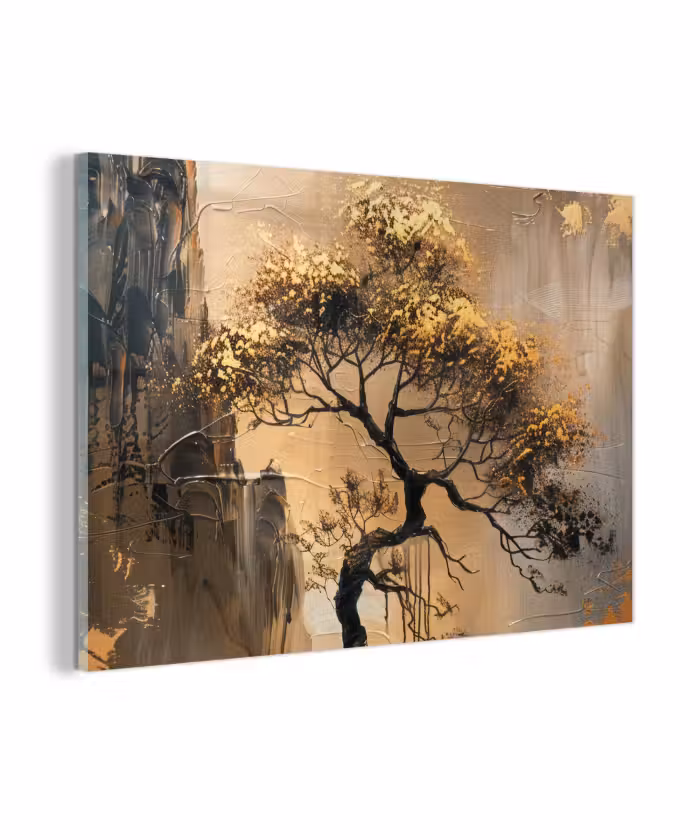 Glas schilderij - Boom - Goud - Landschap - Verf