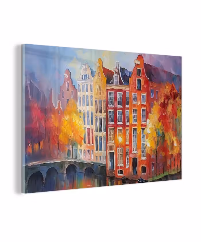 Glas schilderij - Grachtenpanden - Kunst - Schilderij - Amsterdam