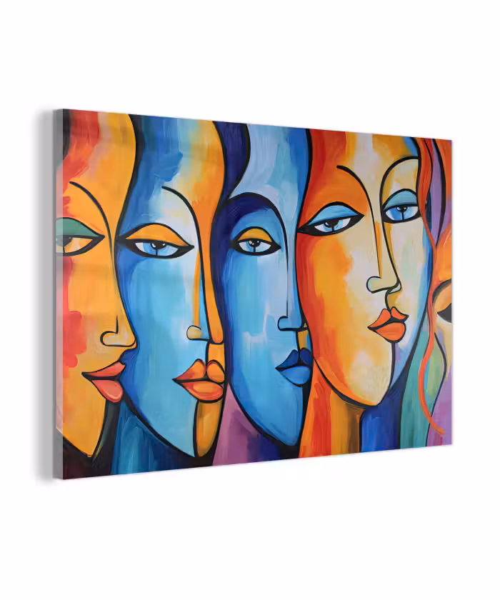 Glas schilderij - Hoofd - Olieverf - Schilderij - Kleurrijk