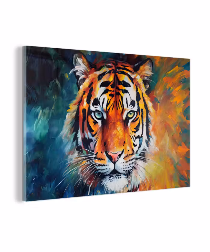 Glas schilderij - Tijger - Dieren - Olieverf - Kunst